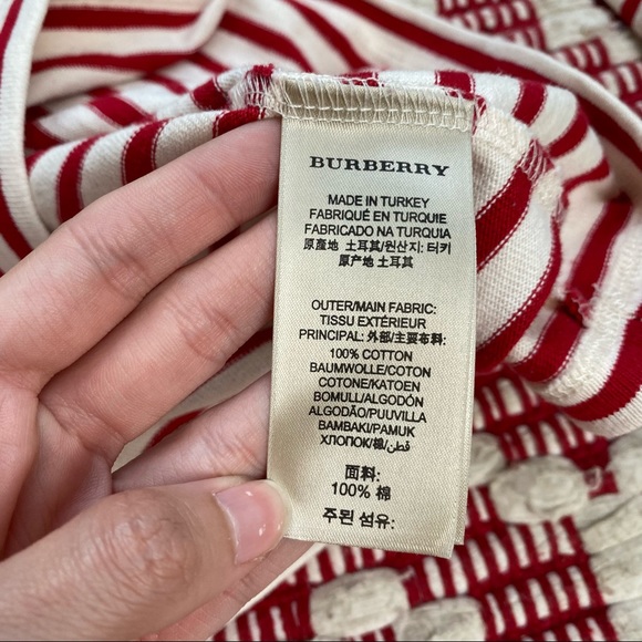 BURBERRY cream and red striped boatneck 3/4 sleeve top S - Picture 10 of 13